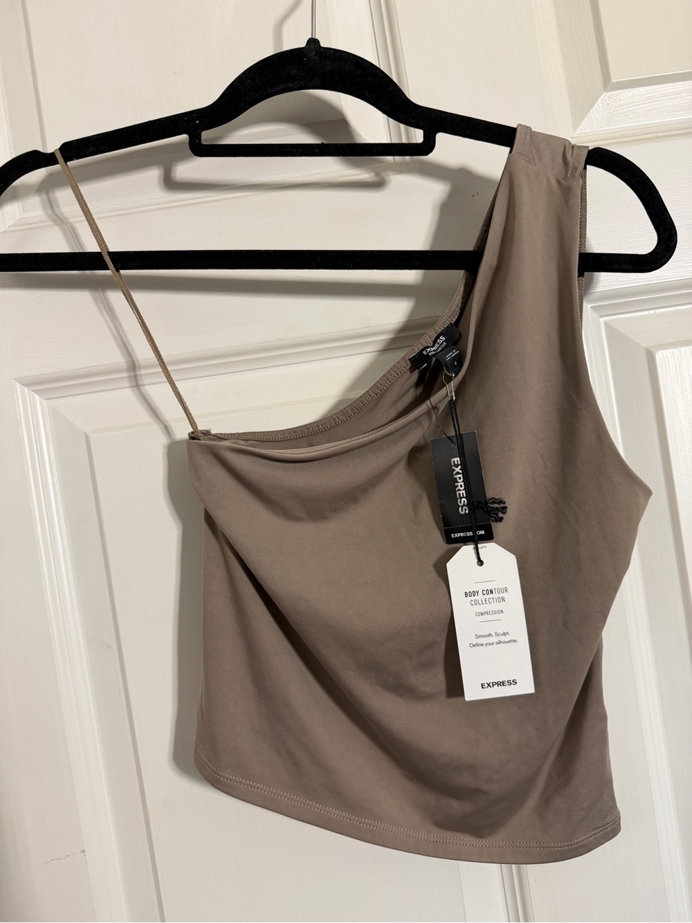 Express One-Shoulder Crop Tank Top in Taupe
